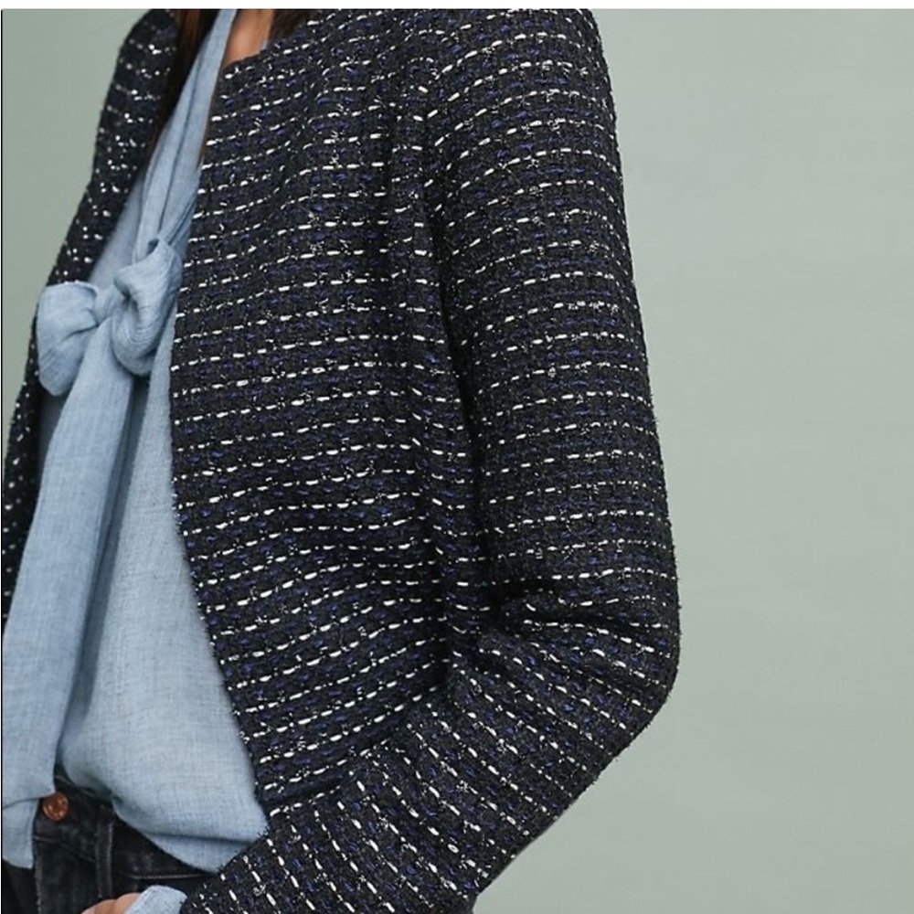 🕶️Anthropologie Dolan black blue tweed lurex peplum jacket L
